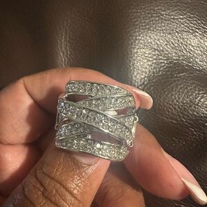 NWOT- Beautiful criss cross silver tone diamond accent ring.